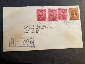 Cubierta de historia postal registrada de San Juan Terranova Canadá 1936 con sellos de cera - Imagen 1 de 2