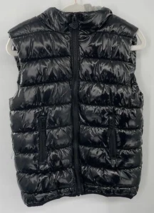 Appaman Unisex Kids Shiny Black Puffer Vest w/ Gray hood sz 7 - Picture 1 of 4