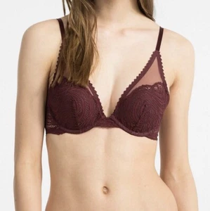 Calvin Klein Siren Bra Maroon Red Size 32A Padded Plunge Push Up QF4933 New - Picture 1 of 3