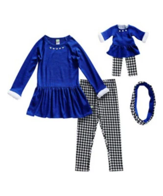 Niña 4-14 y Muñeca A Juego Azul Cintura Caída Vestido Legging Conjunto Niña Americana Foto 1 de 2