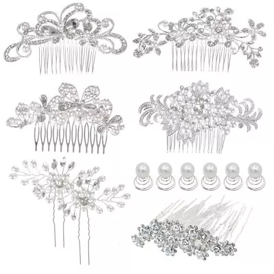 32 Pack Silver Wedding Hair Side Combs+U-shaped & Twist Bridal Hair Pins Piec... - Image 1 of 4