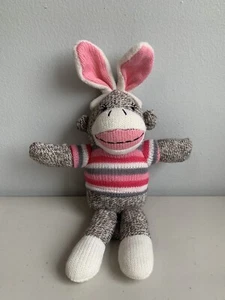 Dan Dee Sock Monkey Pink Bunny Ears Plush Toy Pink Stripe 12” Easter Basket - Picture 1 of 6
