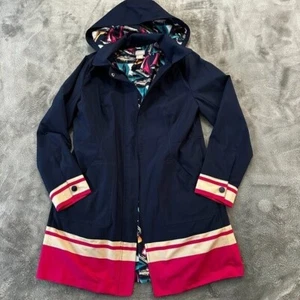 Chico's Pleated Rain Jacket Coat Navy Blue Pink 00 US XS 2/4 Hood - Picture 1 of 7