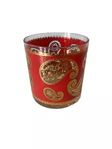 MCM Vintage Culver Red and 22k Gold Paisley Lowball Glass Retro Barware - Picture 1 of 9