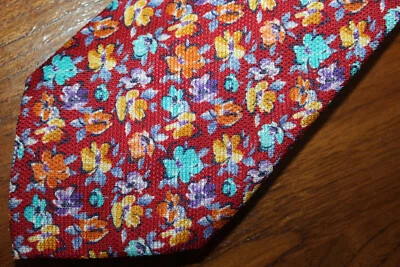 DANIEL CREMIEUX MENS SIGNATURE COLLECTION NECKTIE LINEN & SILK FLORAL RED MULTI - Image 1 of 4