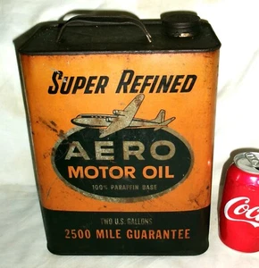 AERO AIRPLANE MOTOR OIL 2 GALLON METAL CAN GAS TOOL STATION MAN ART PORTLAND OR - Picture 1 of 11