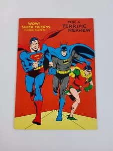 Vintage 1983 Super Friends Birthday Card Superman Batman DC Comics Finger Puppet - Picture 1 of 13