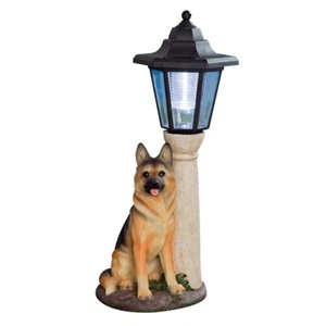 German Shepherd Puppy Dog Garden Sculpture w/ Solar Lighted Lantern Post - Picture 1 of 1