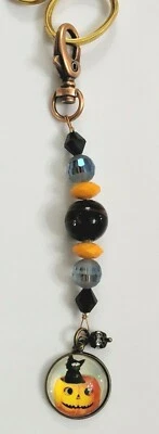 Black Cat Pumpkin Halloween Victorian Art Fob & Gold Plate Embroidery Scissors - Image 1 of 4