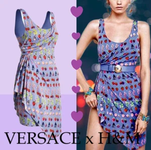 VERSACE x H&M Collection Purple Summer Fruit Berry Print Wrap Dress Size 4 6 34 - Picture 1 of 3