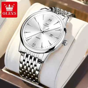 Men's Stainless Steel Quartz Watch Waterproof Roman Dial with Gift Box - Picture 1 of 24