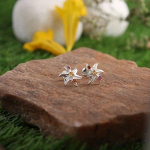 Citrine And Tourmaline Unique Earrings,Silver Earrings,Gemstone Jewelry Stud - Picture 1 of 7