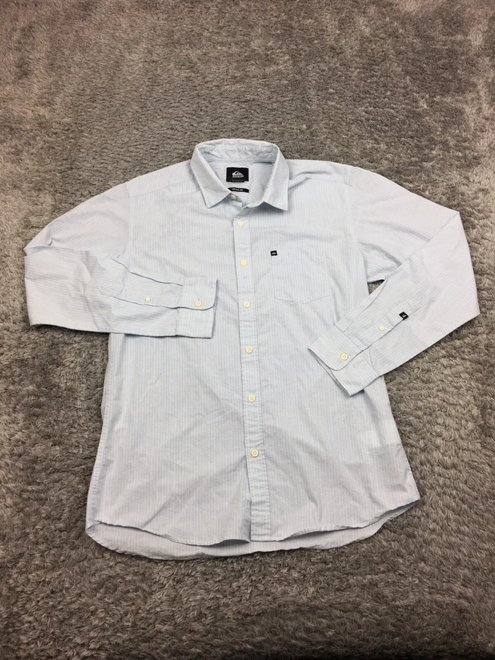 Quiksilver Button Up Shirt Mens Size Small Blue Striped White Long Sleeve - Image 1 of 4