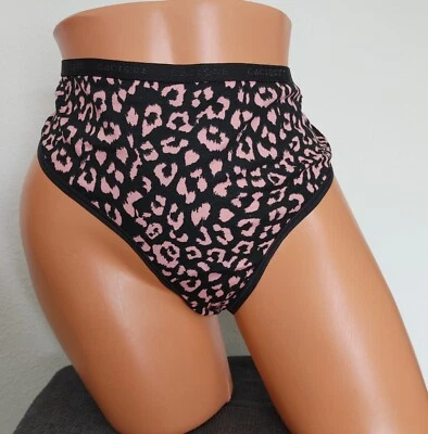 LANE BRYANT CACIQUE PLUS 22/24 COTTON THONG PANTY Black Pink Animal Print  - Image 1 of 4