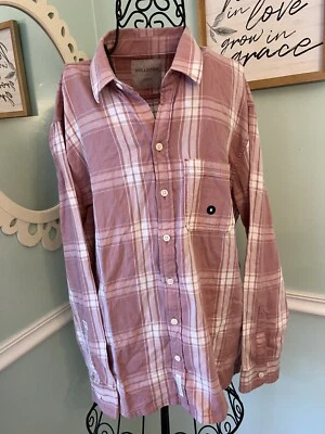 Camisa Hollister M Rosa Blanco Cuadros Manga Larga Botón Frontal Franela Foto 1 de 4