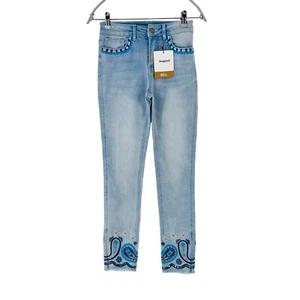 DESIGUAL Women Blue Slim Fit Ankle Zip Jeans Size W24 UK 6 IT 38 - Picture 1 of 15