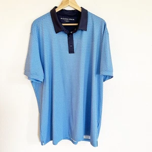 Mizzen + Main Versa Poloshirt Herren XXL Blau Geo Print Golf Trim Fit Performance - Bild 1 von 7