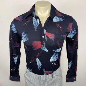 Vtg 60s 70s Sears Shirt Mens Abstract Stretch Saturday Night Fever Nik 40 Medium - Picture 1 of 13