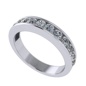 Platinum Plated Silver Band Ring Channel Set Reg Shank w/ CZ 0.75 CTW - Size 9.5 - Picture 1 of 7