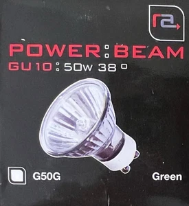 2 X 50W GREEN GU10 SPOT BULB 240V DIMMABLE POWERBEAM - Picture 1 of 2