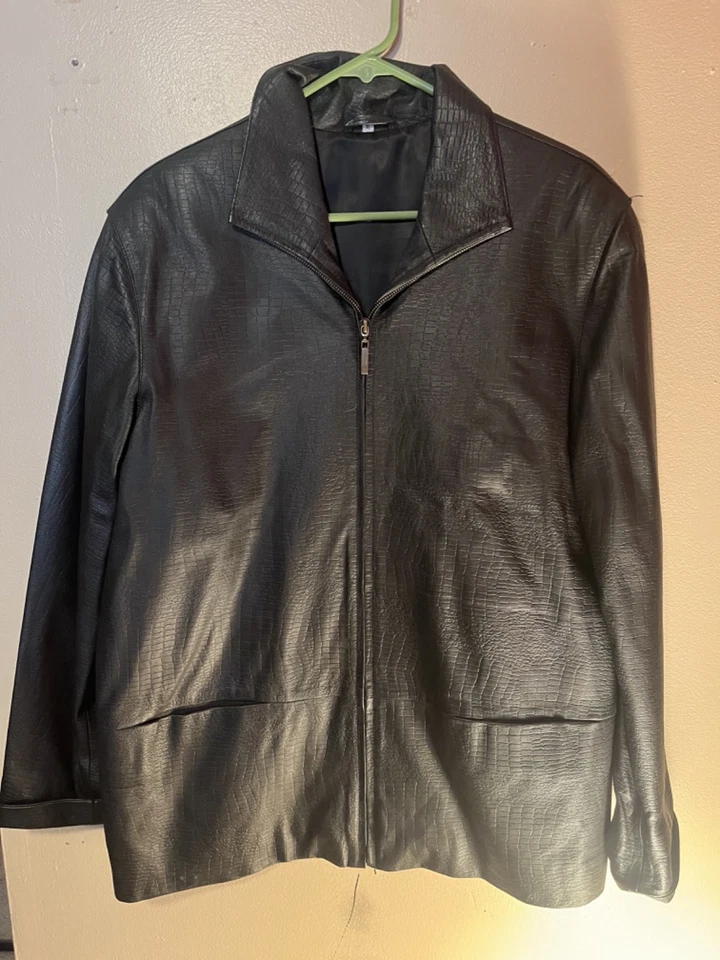 Винтажная кожаная куртка Via Vespucci мотоциклист с тиснением под крокодила размер XL - Изображение 1 из 4