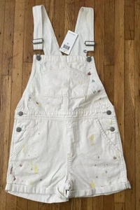 Polo Ralph Lauren Denim Beach Cotton Paint Splash Short Overalls Size 12 Youth - Picture 1 of 5