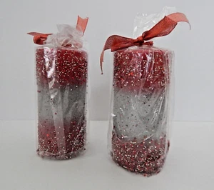 6" Pillar Candle Fire & Ice Red & Silver Kohl's Lot of 2 New/Sealed - Picture 1 of 6