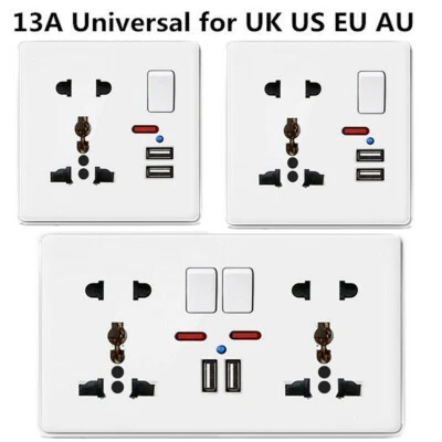 Double Wall Socket Mains With 2 USB Twin Fast Charger Plug Switched Ports 2 Gang - Image 1 of 4