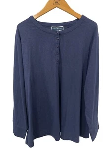 Karen Scott Long Sleeve Henley Top Women Plus 4X Navy Blue Casual Essential NEW - Picture 1 of 6