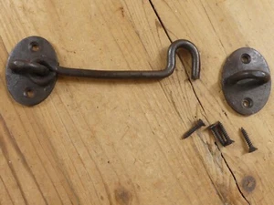 5 Iron Hook & Latch Eye Lock Window Drawer Hand Forged Barn Cabin Door 5.5" Long - Picture 1 of 10