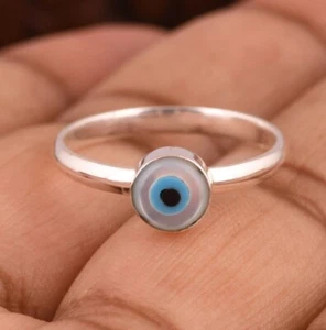 Antique Sterling Silver Evil Eye Stackable Ring Dainty Minimalist Handmade Jewel - Picture 1 of 6