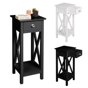 Tall Slim Side Table Bedside Cabinet Living Room Bedroom Storage Drawer Shelf UK - Picture 1 of 14