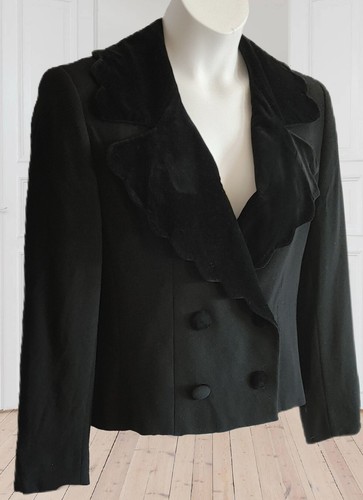Blazer giacca lana Valentino Miss V vintage nero velluto colletto smerlato taglia 44