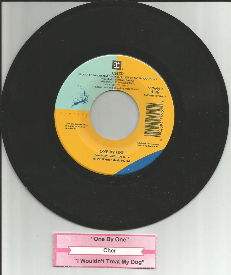 CHER One By / I wouldn’t Treat REMIX 7 INCH Vinyl 45 USA w/ JUKEBOX TITLE STRIP - Image 1 of 1
