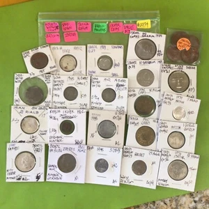 Assorted World Coins (22) Silver,Bronze, Steel, Cu/Ni & More Value Est $175 LQQK - Picture 1 of 24