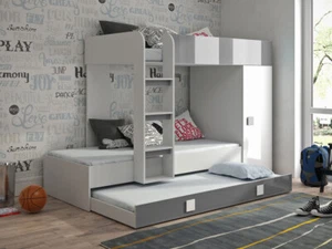 Hochbett Etagenbett Kinderbett 90x200cm weiß grau Hochglanz 77617432 - Bild 1 von 2