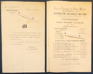 ● Programme 1884 Ecole Pensionnat frères maristes Ranchal Fr Novatus Godiche - Picture 1 of 3