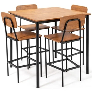 5 PCS Kitchen Dining Table Set Counter Height Table & 4 Bar Stools W/Metal Frame - Picture 1 of 13