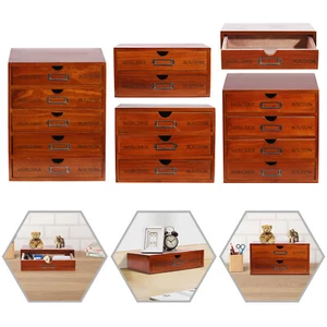 5 Pezzi Organizer da Scrivania in Legno Retrò Cassetti Portaoggetti in Legno per Tavolo (Marrone) - Foto 1 di 17