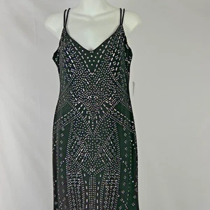 Maxi Vestido Jump Apparel Negro Talla 7/8 Plata Brillo Metálico Cuello en V Sin Mangas - Imagen 1 de 13