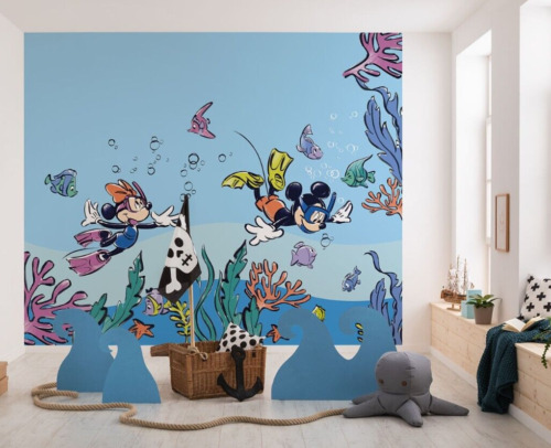 Mickey & Minnie Papier Peint Mural 249x279cm non Tissé Disney Corail Reef