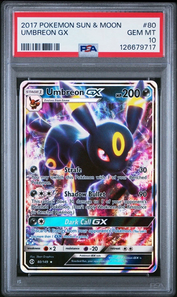 PSA 10 Umbreon GX Ultra Rare Full Art Pokemon Sun And Moon Base Set 80/149 - Image 1 of 2