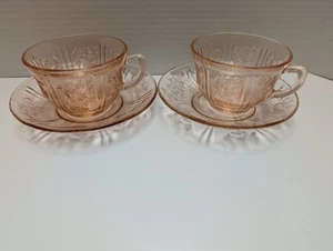 TWO PINK SHARON CUP AND SAUCER SETS IN Depression Glass Nice! - Picture 1 of 2