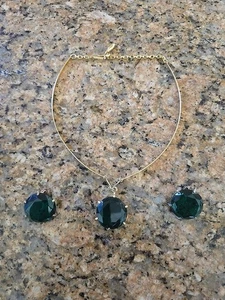 Vintage 1960er Gold JUDY LEE Designer Lg Gripoix Glas Clip auf Ohrringe/Halskette Set - Bild 1 von 3