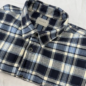 Jachs Men L Plaid Blue White Flannel Button Up Shacket Heavyweight Outdoor - Picture 1 of 8