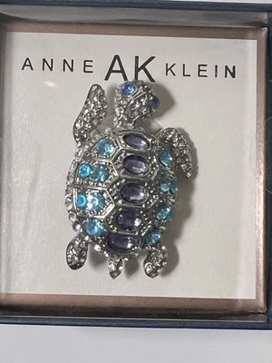 Pin Anne Klein tortuga verde azul redondo facetado cristales brillantes firmado tono dorado Foto 1 de 2