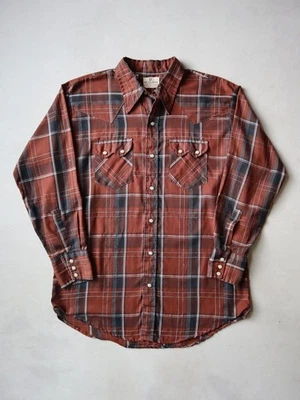 Vintage 70s Dee Cee Brand Western Sawtooth Pearl Snap Shirt Size L Brown Plaid - Image 1 of 4