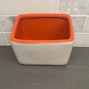 Vintage Costa Farms White & Orange Rectangle Planter Vase Pottery 5.25” X 3.75” - Picture 1 of 11