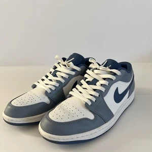 Nike Mens Air Jordan 1 Low Ashen Slate Blue White Leather Sneakers Size 10.5 - Picture 1 of 9