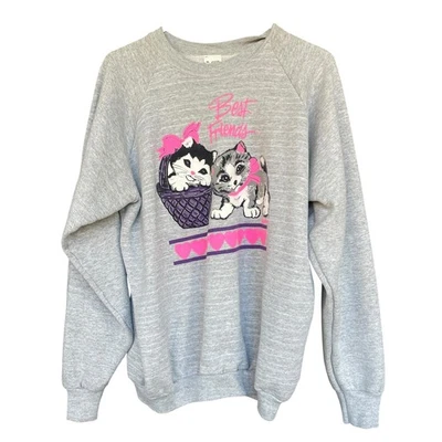 Sudadera Vintage Best Friends Mujer Extra Grande Gris Raglán 50/50 Gatos Perros Foto 1 de 4
